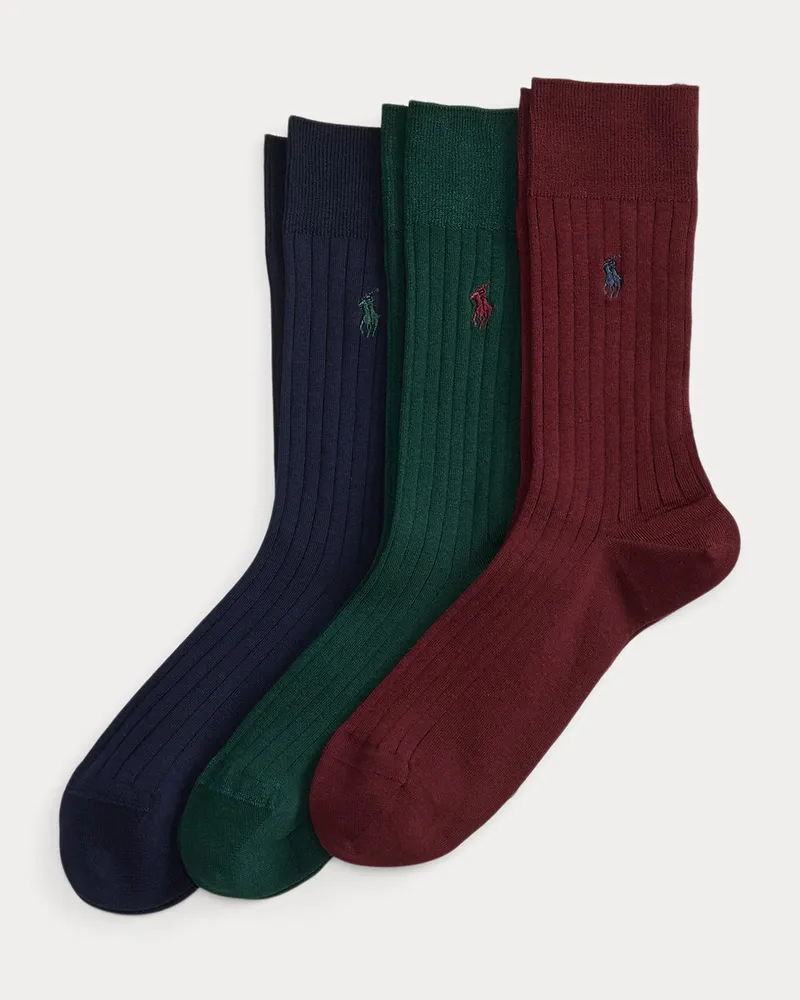 Ralph Lauren 3er-Pack gerippte Anzugsocken Red