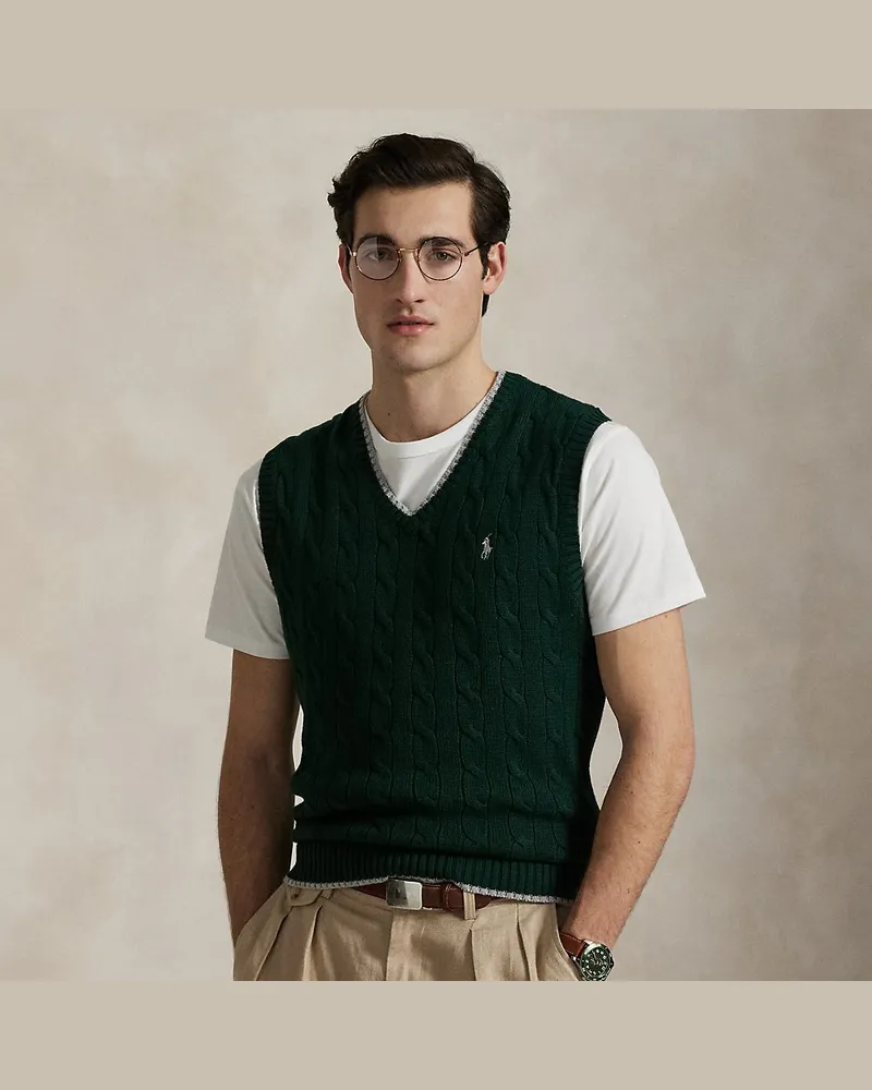 Ralph Lauren Baumwollpullunder mit Zopfmuster Green