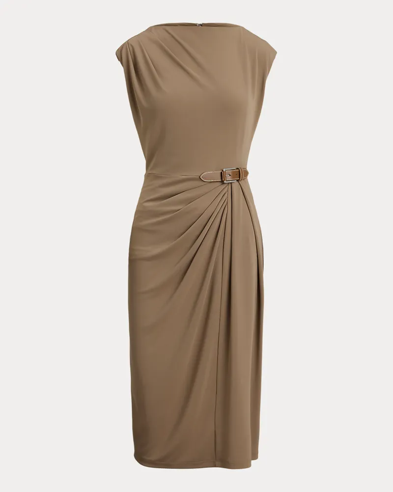 Ralph Lauren Kurzgrößen - Kleid mit U-Boot-Ausschnitt und Schnalle Brown