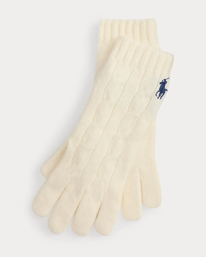 Ralph Lauren Woll-Kaschmir-Handschuhe mit Zopfmuster Cream