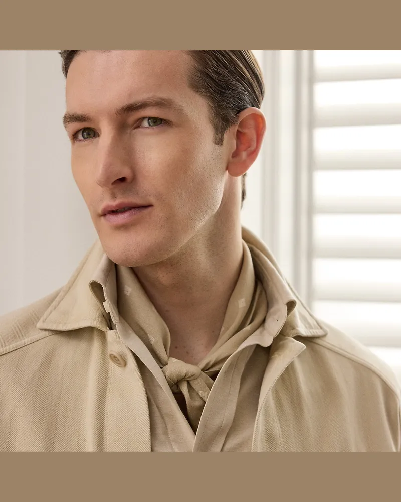 Ralph Lauren Gemustertes Leinen-Seiden-Halstuch Tan