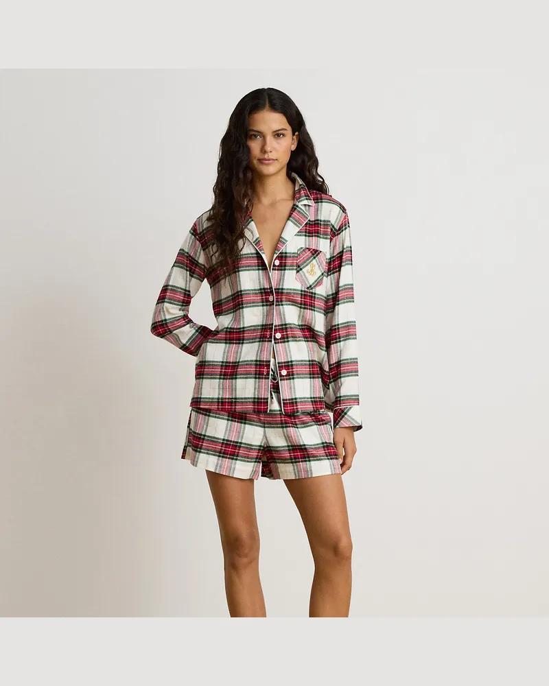 Ralph Lauren Karierter Pyjama aus angerautem Twill Cream