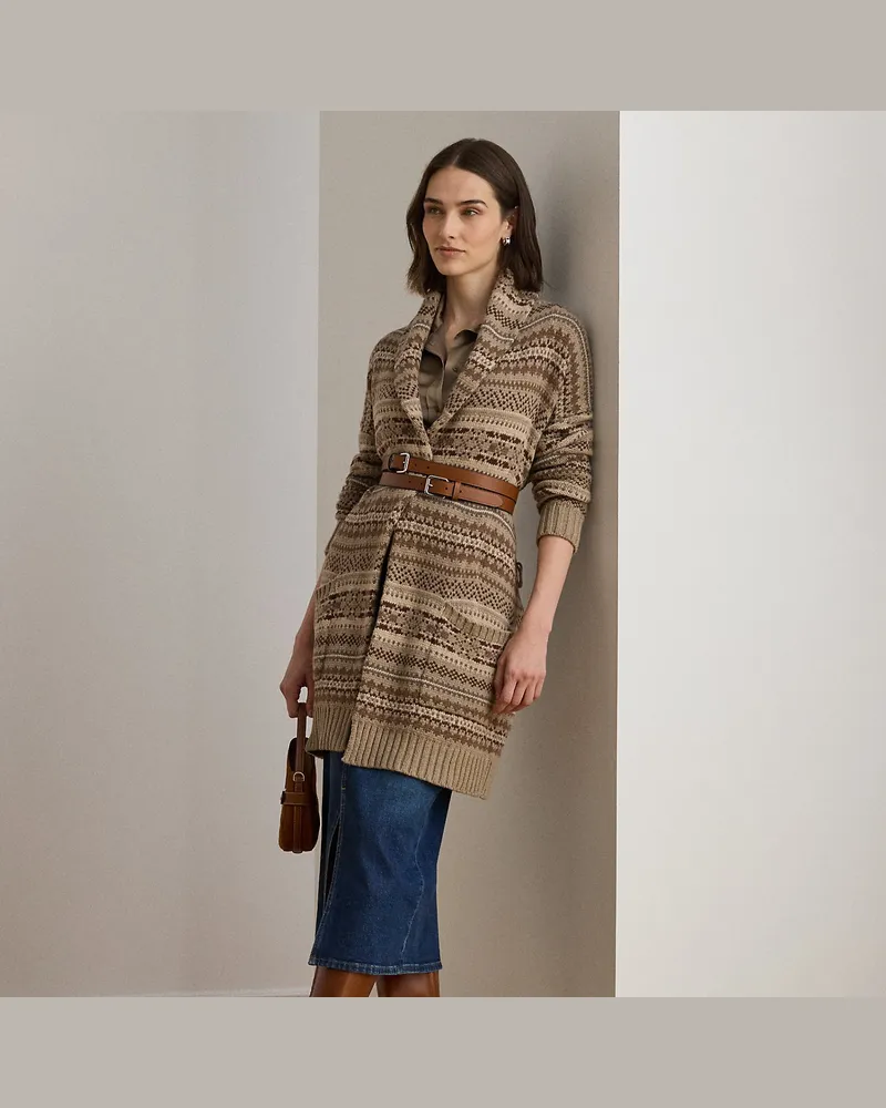 Ralph Lauren Fair-Isle-Strickjacke mit Gürtel Brown