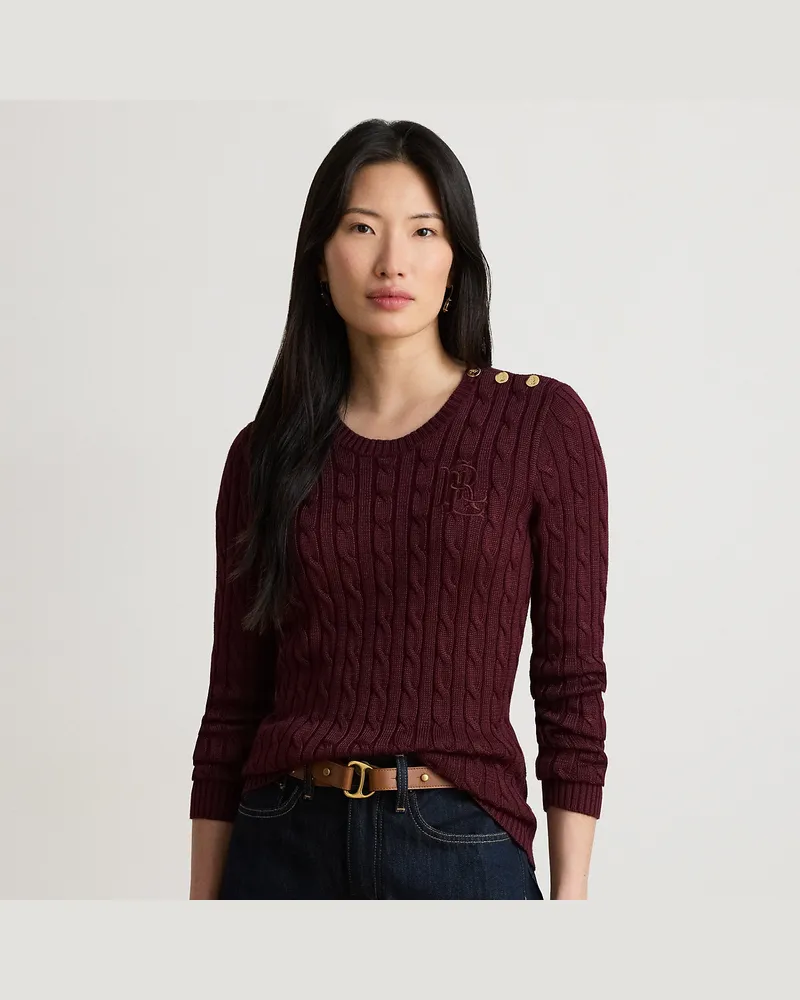 Ralph Lauren Pullover mit Knöpfen und Zopfmuster Red