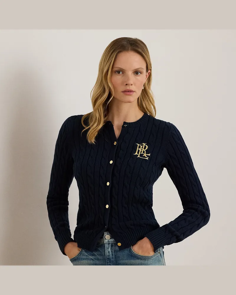 Ralph Lauren Baumwollstrickjacke mit Zopfmuster Blue