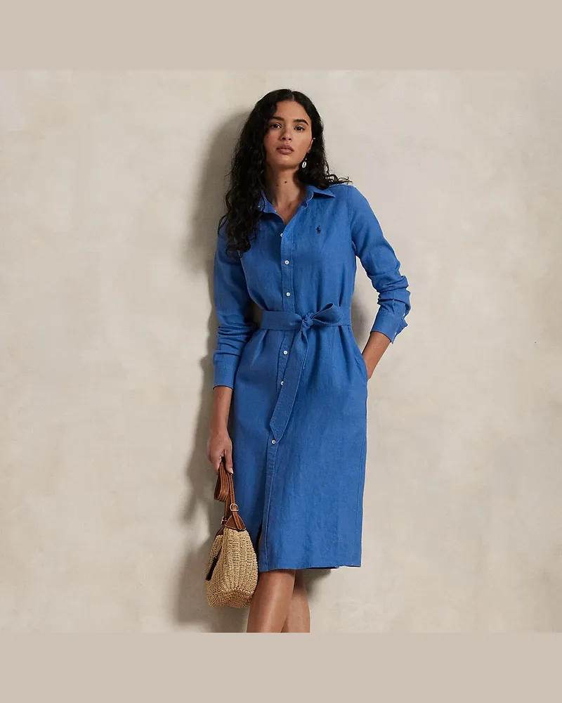 Ralph Lauren Hemdkleid aus Leinen mit Gürtel Blue