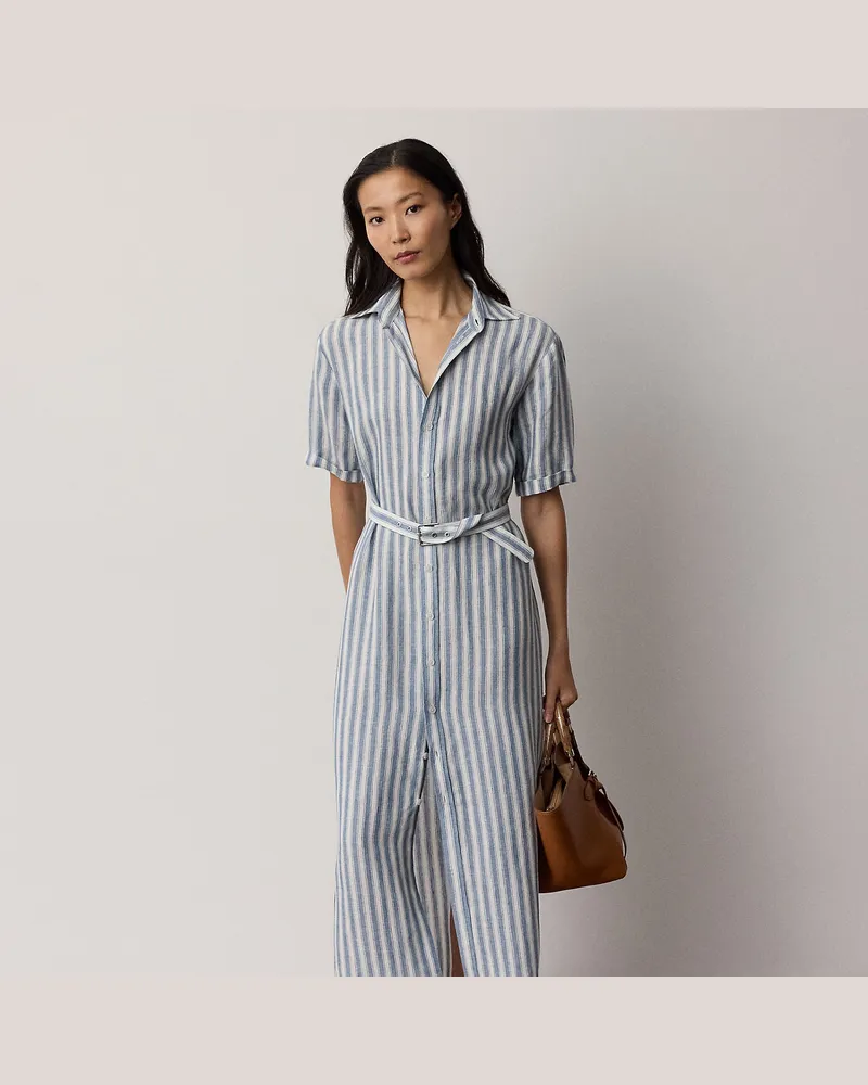 Ralph Lauren Tageskleid Carol aus gestreiftem Leinen Blue