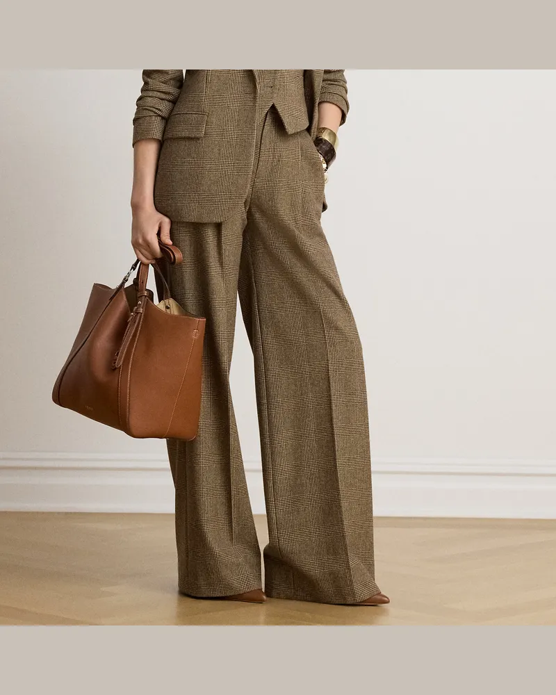 Ralph Lauren Kurzgrößen - Angeraute Glencheckhose mit weitem Bein Brown