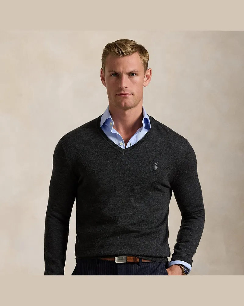 Ralph Lauren Waschbarer Slim-Fit Wollpullover Grey