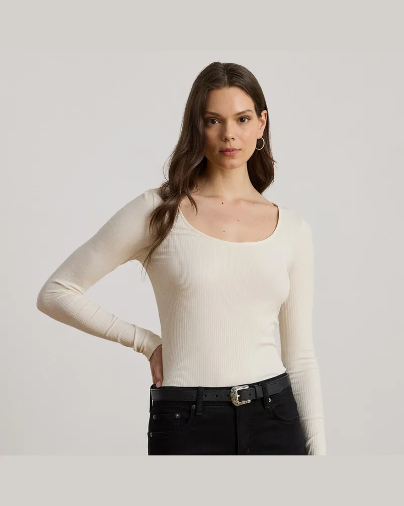 Ralph Lauren Langärmliges T-Shirt in Rippenstrick Cream