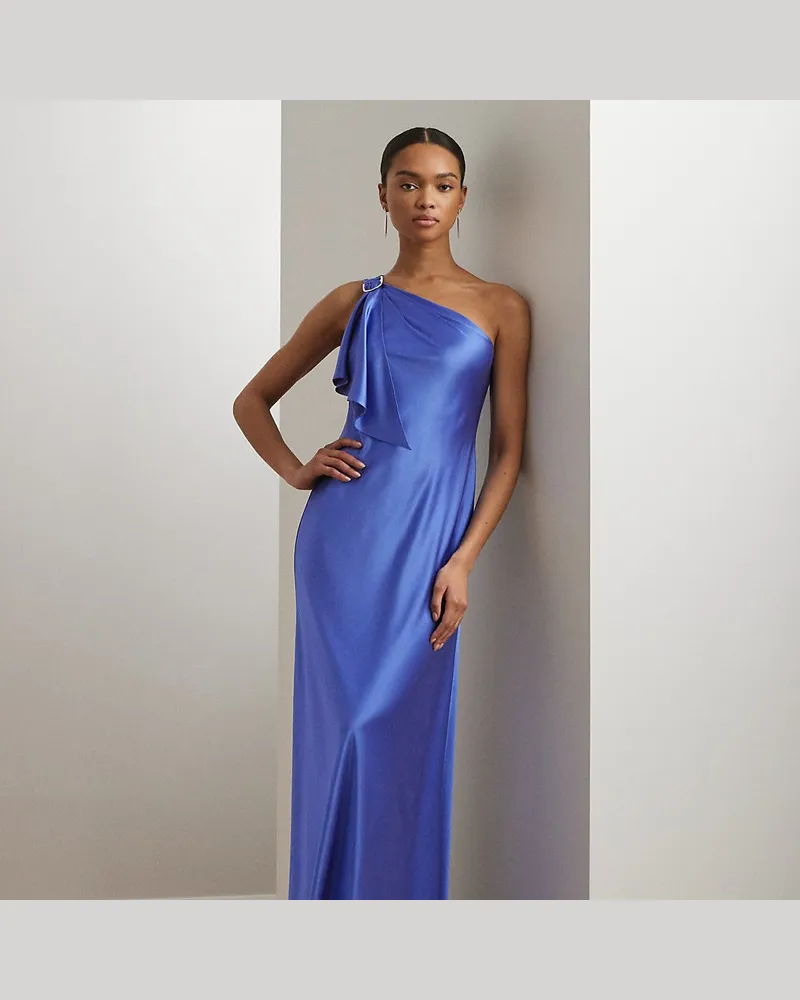 Ralph Lauren Einschultriges Abendkleid aus Charmeuse Blue