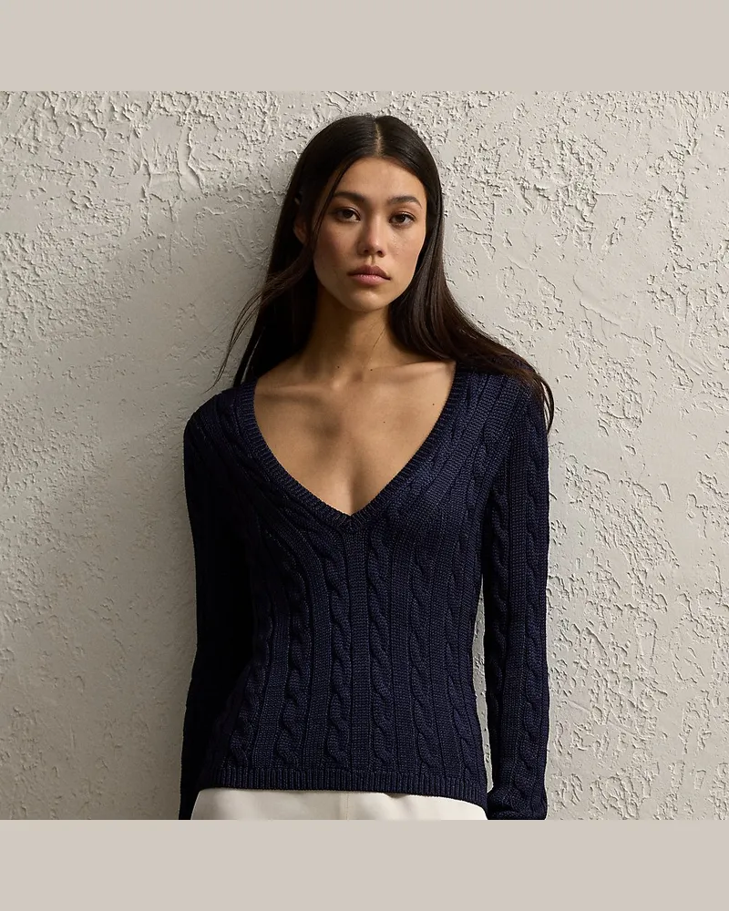 Ralph Lauren Seidenpullover mit Zopfmuster Blue