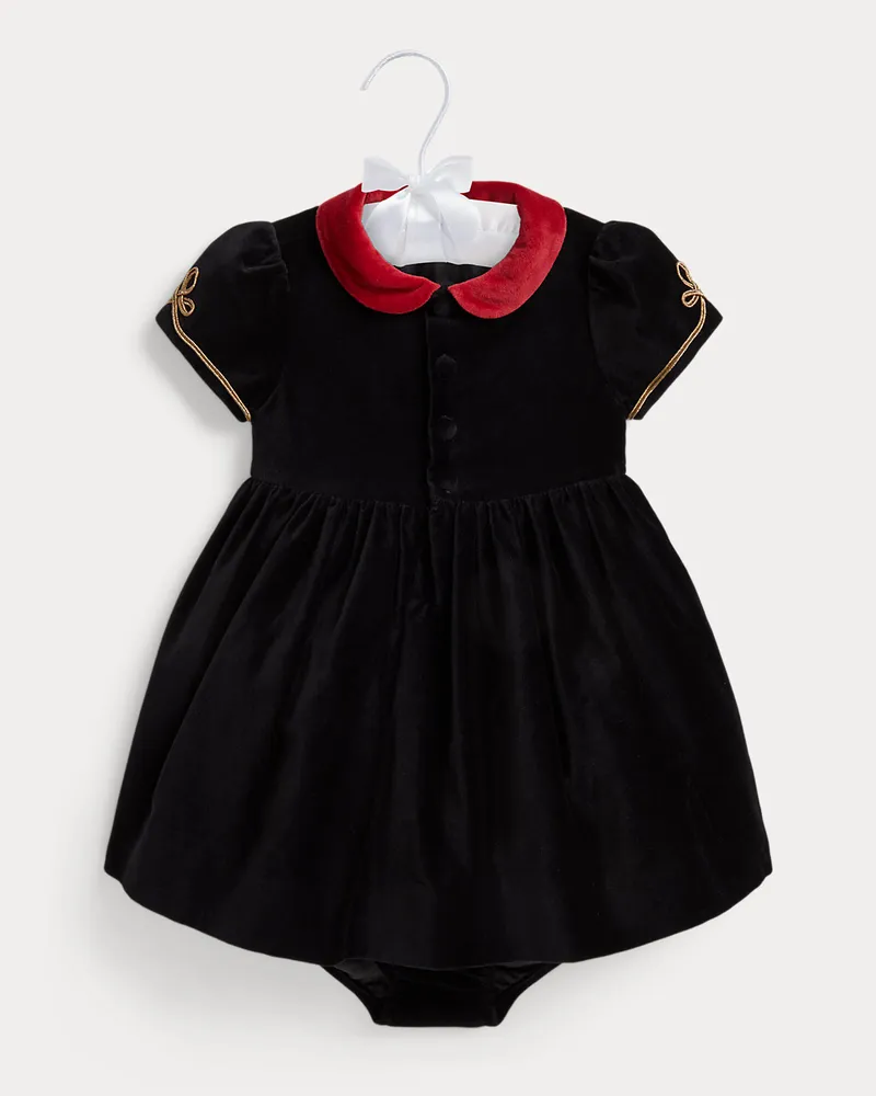 Ralph Lauren Samtkleid mit Soutache und Höschen Black