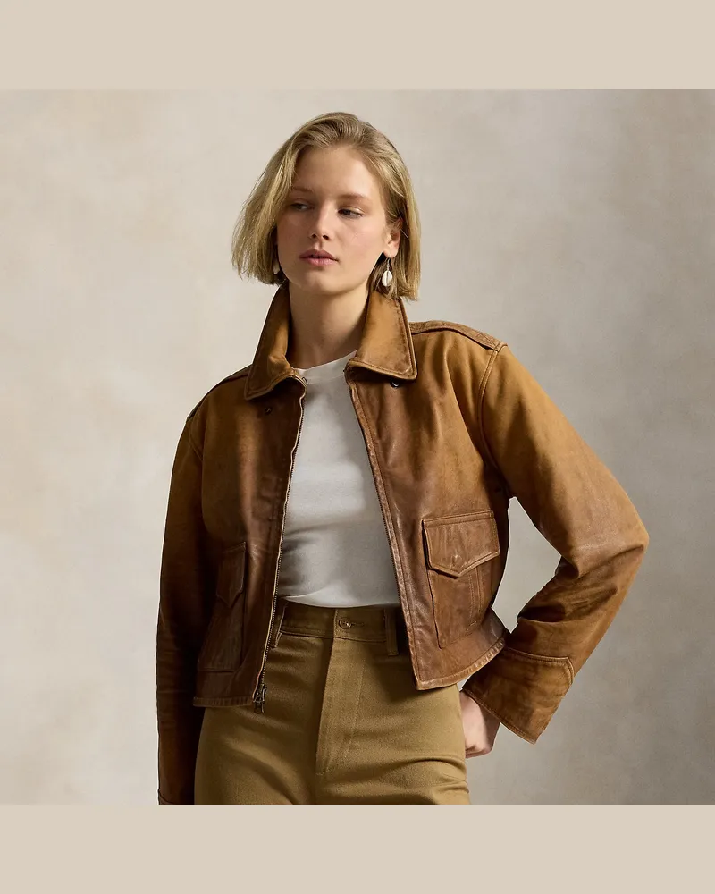 Ralph Lauren Verkürzte Lederjacke Brown