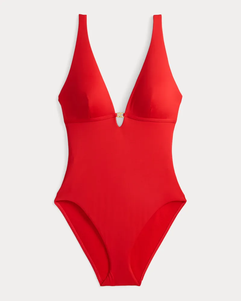 Ralph Lauren Einteiliger Badeanzug mit V-Ausschnitt Red