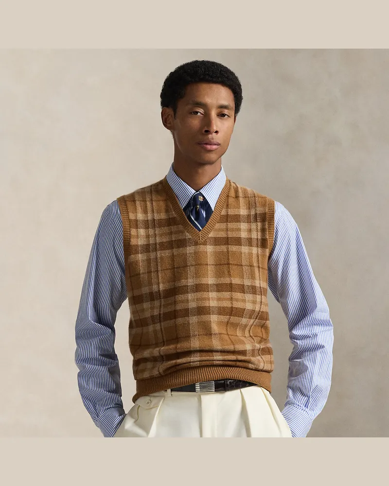 Ralph Lauren Karierter Kaschmirpullunder Brown