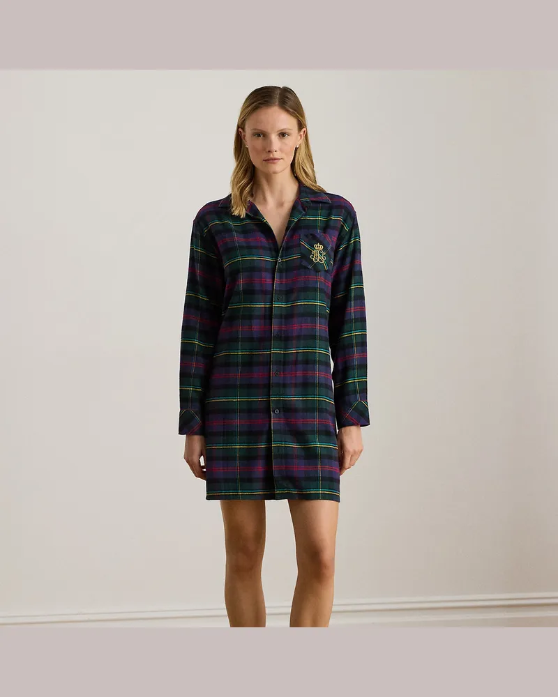 Ralph Lauren Kariertes Nachthemd aus angerautem Twill Green