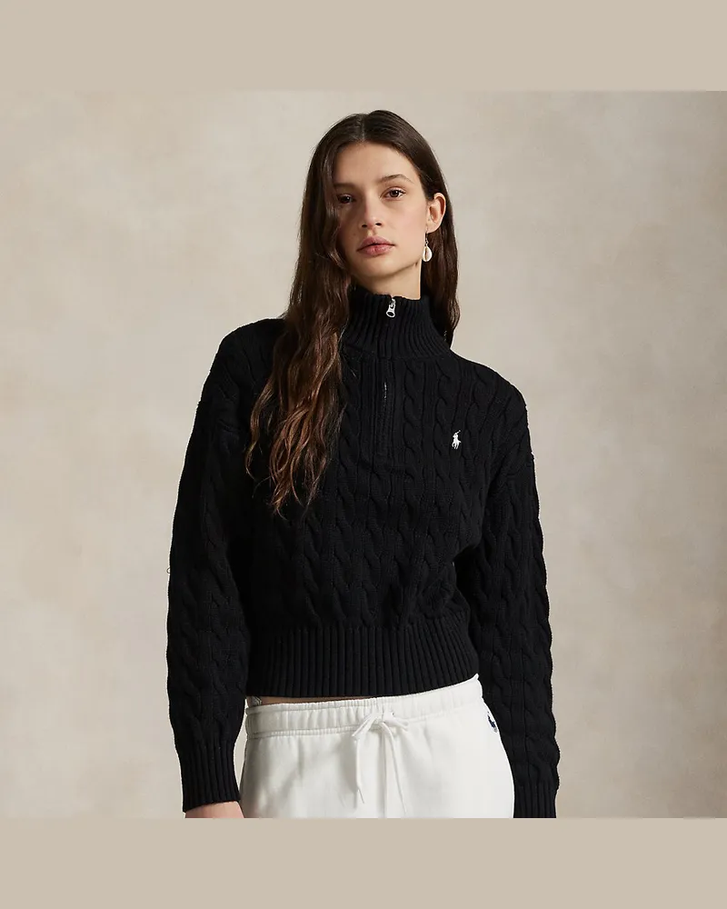 Ralph Lauren Baumwollpullover mit Zopfmuster Black