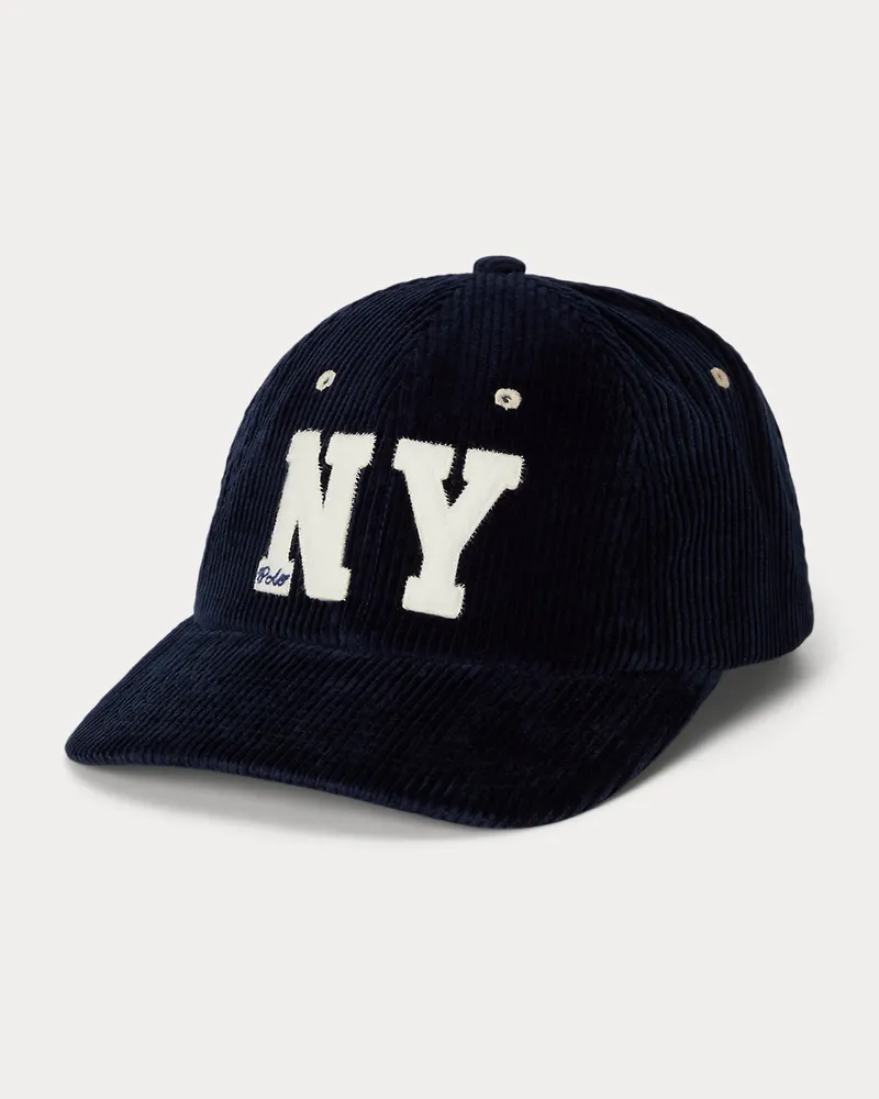 Ralph Lauren Kordsamt-Baseballkappe mit „NY“-Aufnäher Blue