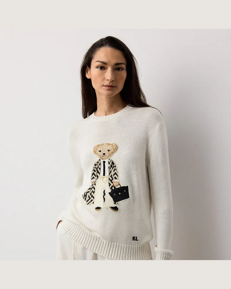 Ralph Lauren Seidenpullover mit Spring Polo Bear Cream
