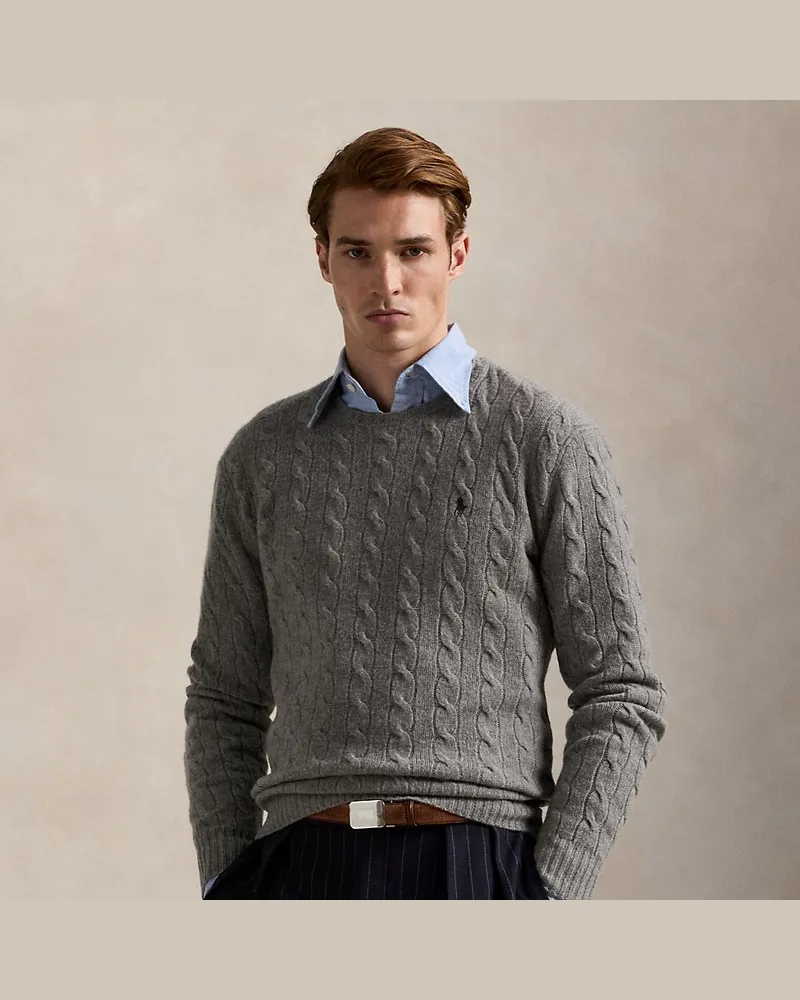 Ralph Lauren Woll-Kaschmir-Pullover mit Zopfmuster Grey