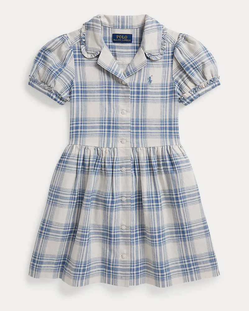 Ralph Lauren Leinen-Baumwoll-Hemdkleid mit Karomuster Blue