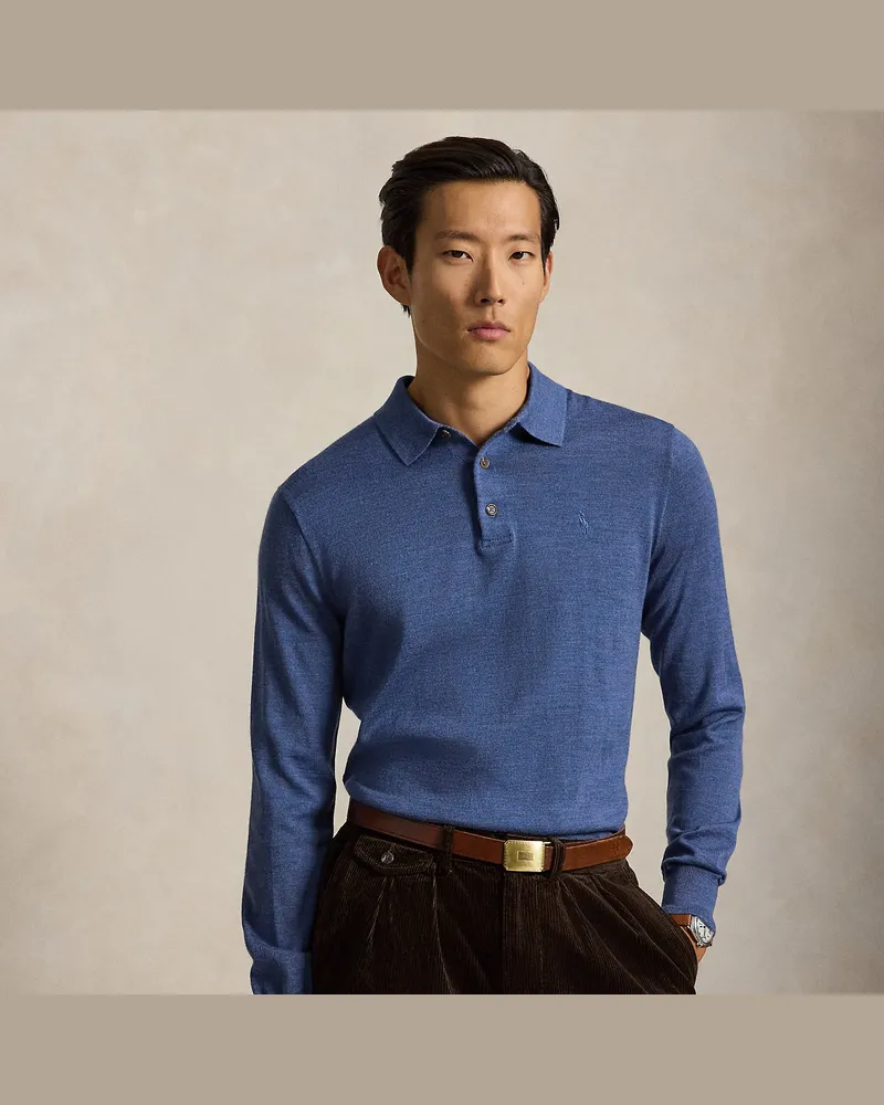 Ralph Lauren Waschbarer Wollpullover mit Polo-Kragen Blue