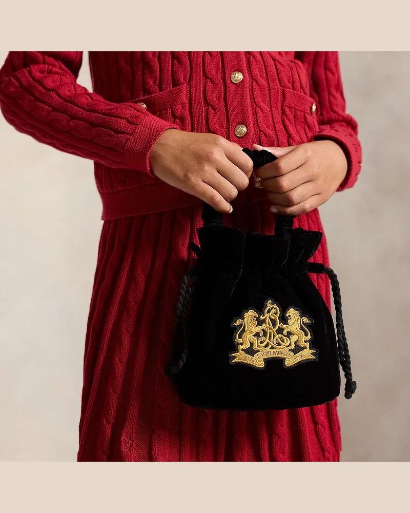Ralph Lauren Samttasche mit gesticktem Wappenlogo Black