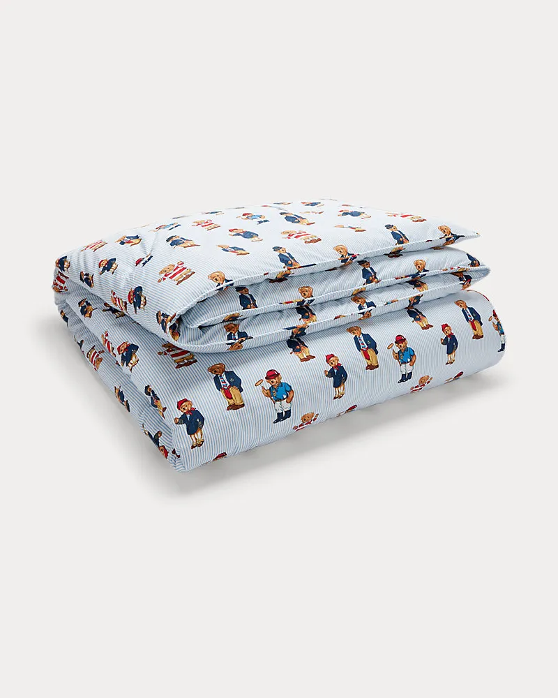 Ralph Lauren Home Gestreifter Bettbezug mit Polo Bear Blue