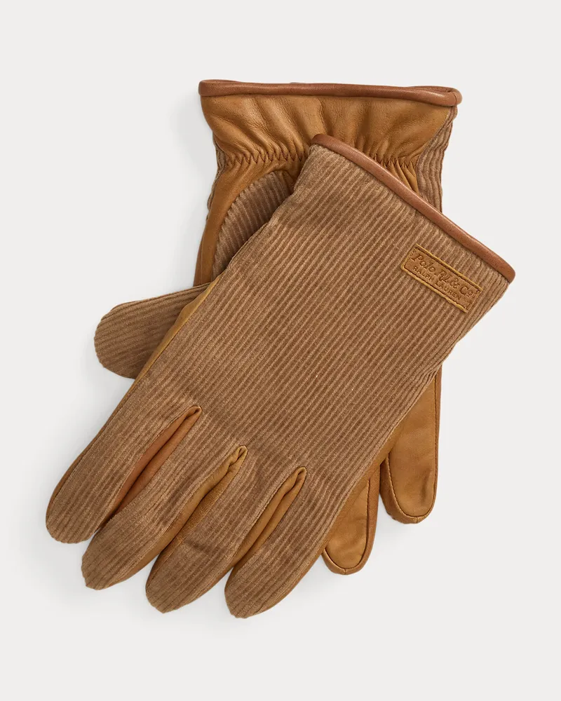 Ralph Lauren Isolierte Kordsamt-Schafleder-Handschuhe Brown