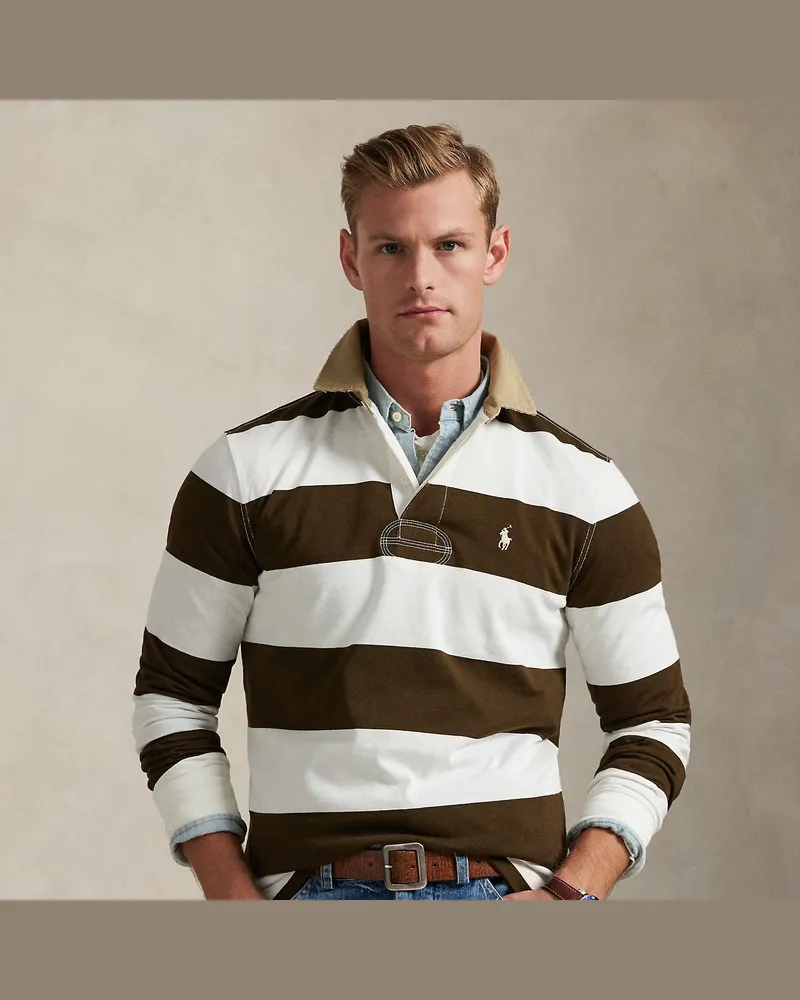 Ralph Lauren Classic-Fit Rugbyhemd mit Khaki-Kragen Brown