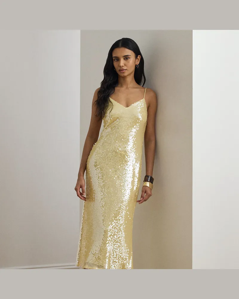 Ralph Lauren Ärmelloses Cocktailkleid mit Pailletten Yellow