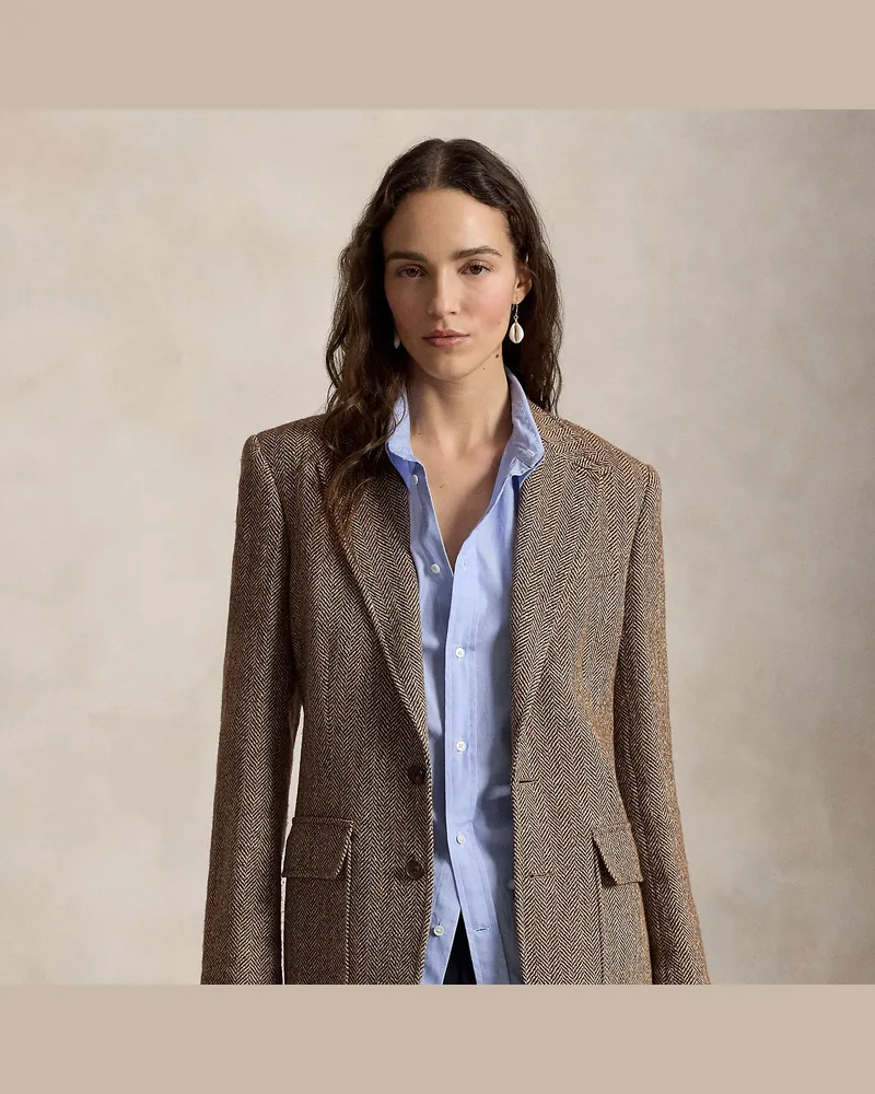 Ralph Lauren Einreihiger Blazer mit Fischgratmuster Brown