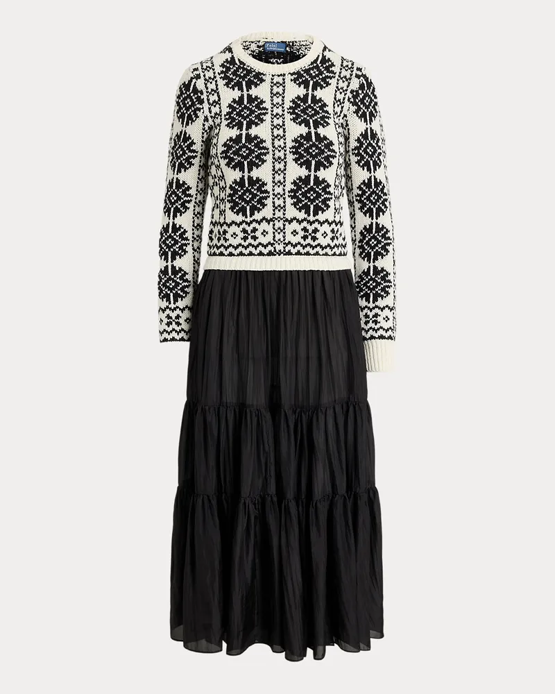 Ralph Lauren Strickkleid mit Stufenrock aus Seide Black