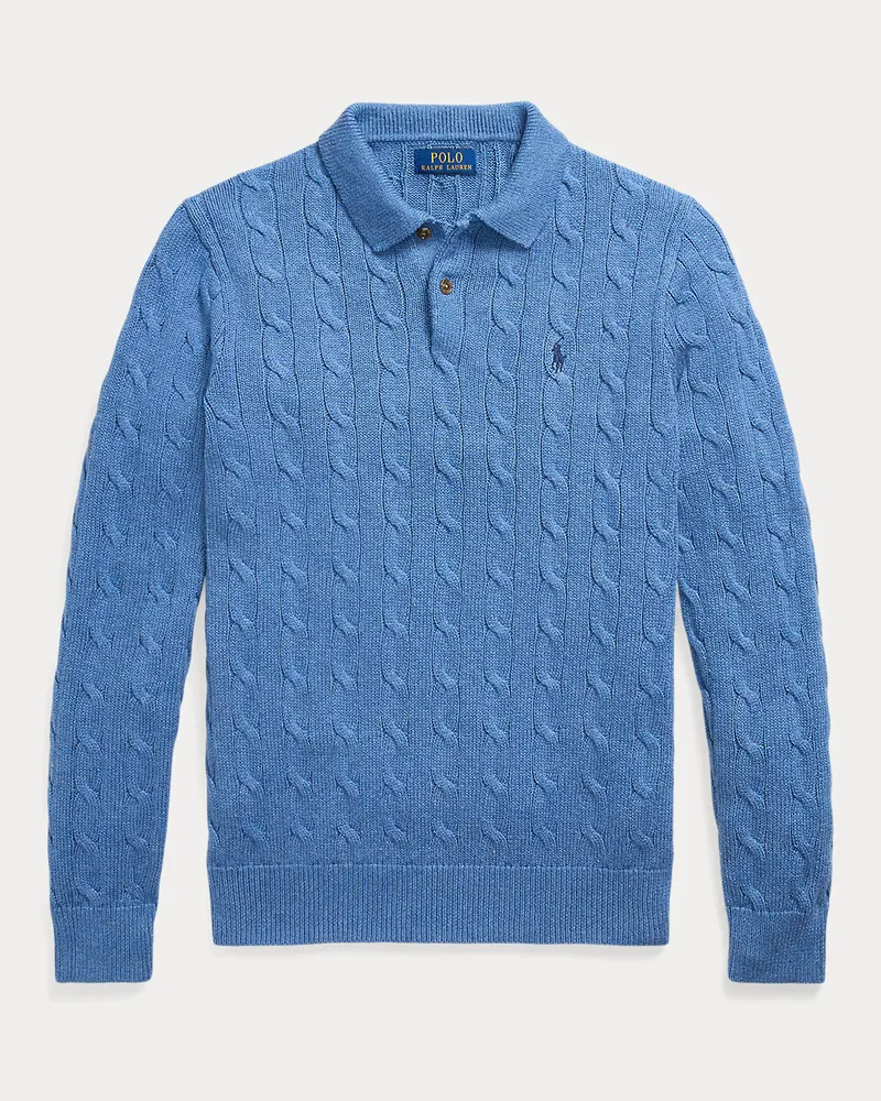 Ralph Lauren Pullover mit Polokragen und Zopfmuster Blue