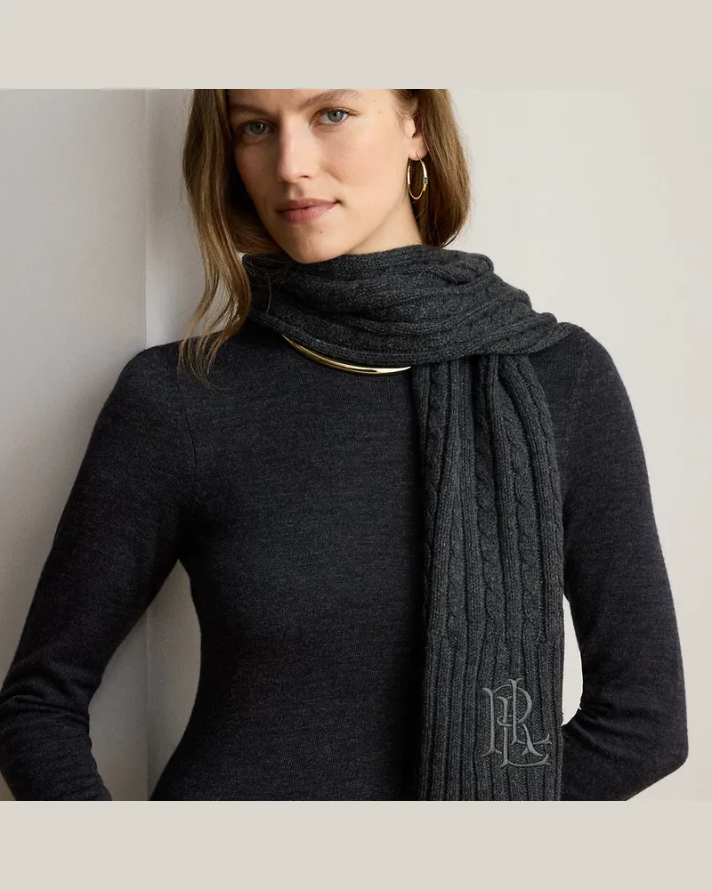 Ralph Lauren Zopfmusterschal mit gesticktem Logo Grey