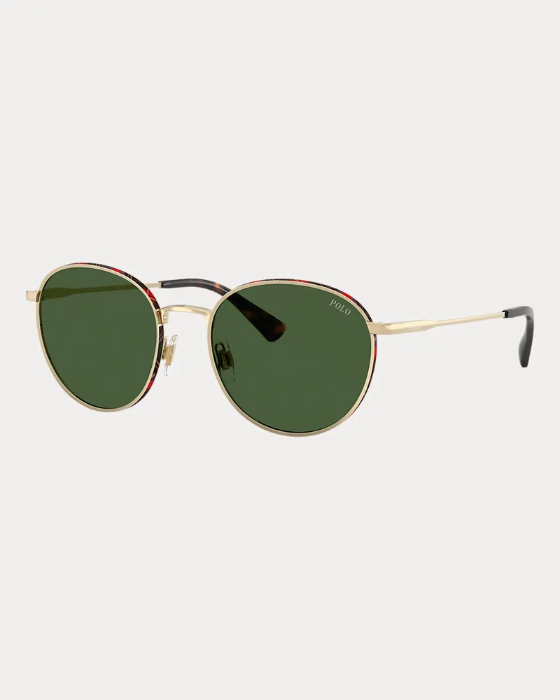Ralph Lauren Runde Metallsonnenbrille mit Karo-Akzent Gold