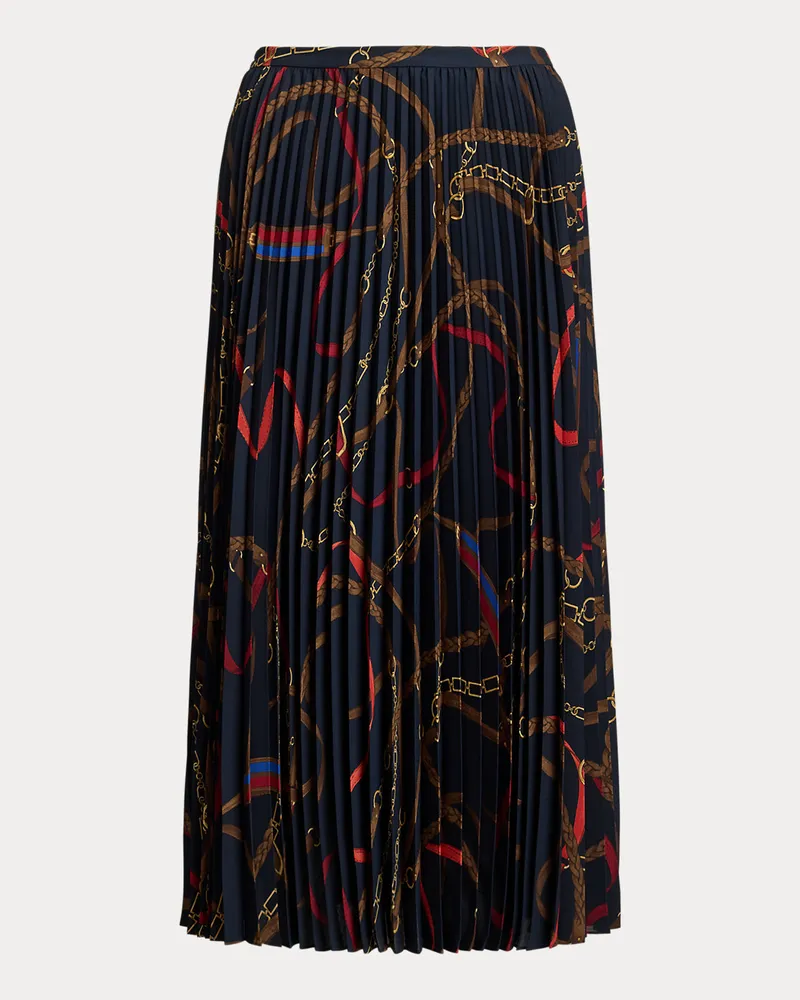 Ralph Lauren Georgette-Faltenrock mit Gürtelmuster Blue
