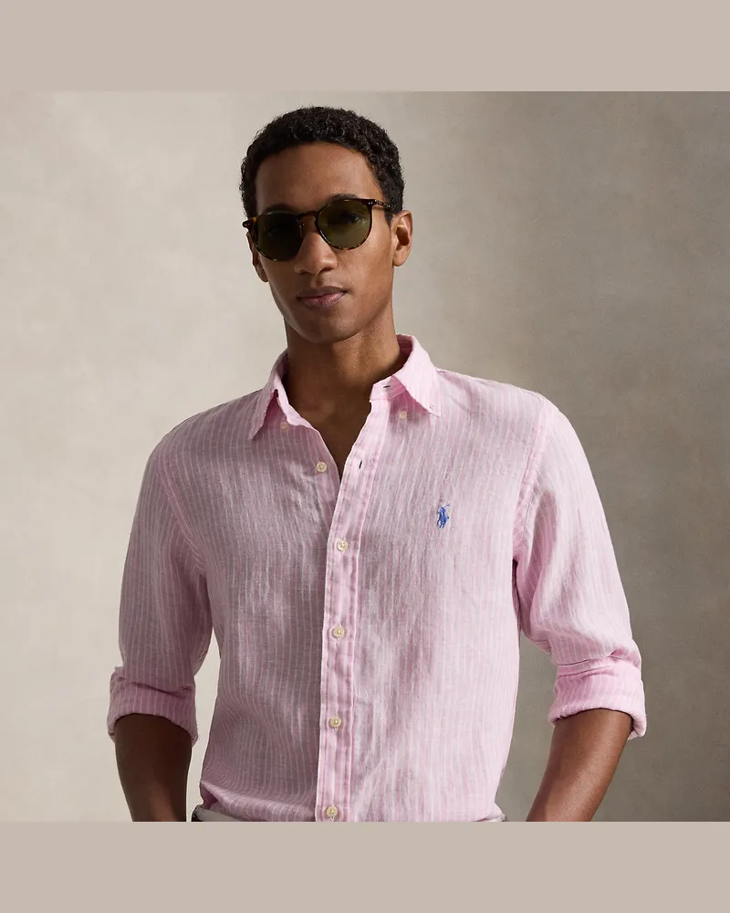 Ralph Lauren Gestreiftes Custom-Fit Leinenhemd Pink