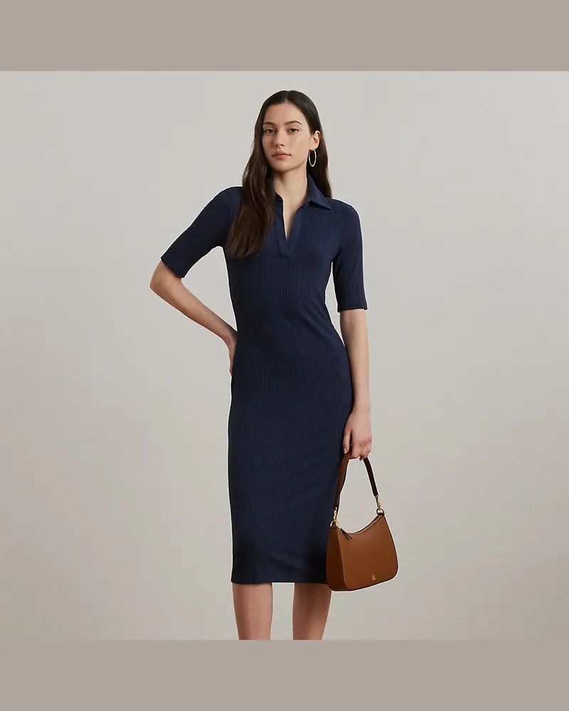 Ralph Lauren Polokleid in Rippenstrick Blue