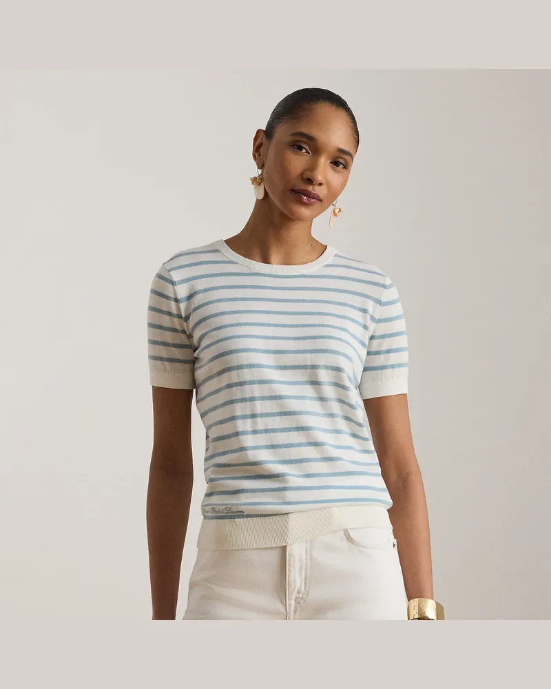 Ralph Lauren Gestreifter Baumwoll-Kurzarmpullover White