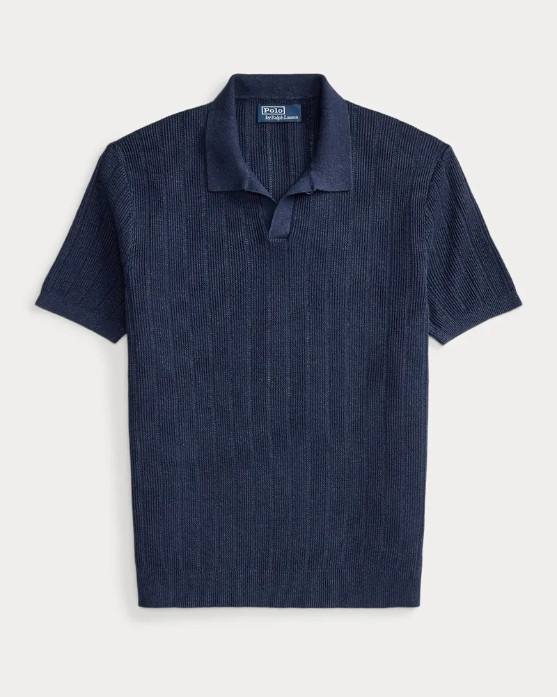 Ralph Lauren Leinenpullover mit Johnny-Kragen Blue