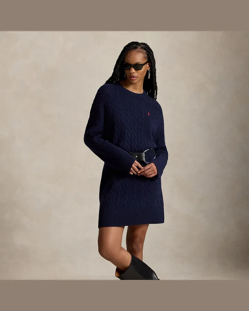 Ralph Lauren Woll-Kaschmir-Kleid mit Zopfmuster Blue
