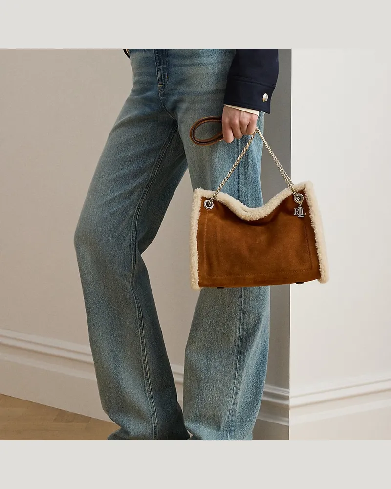 Ralph Lauren Tragetasche Bradley mit Lammfellbesatz Brown