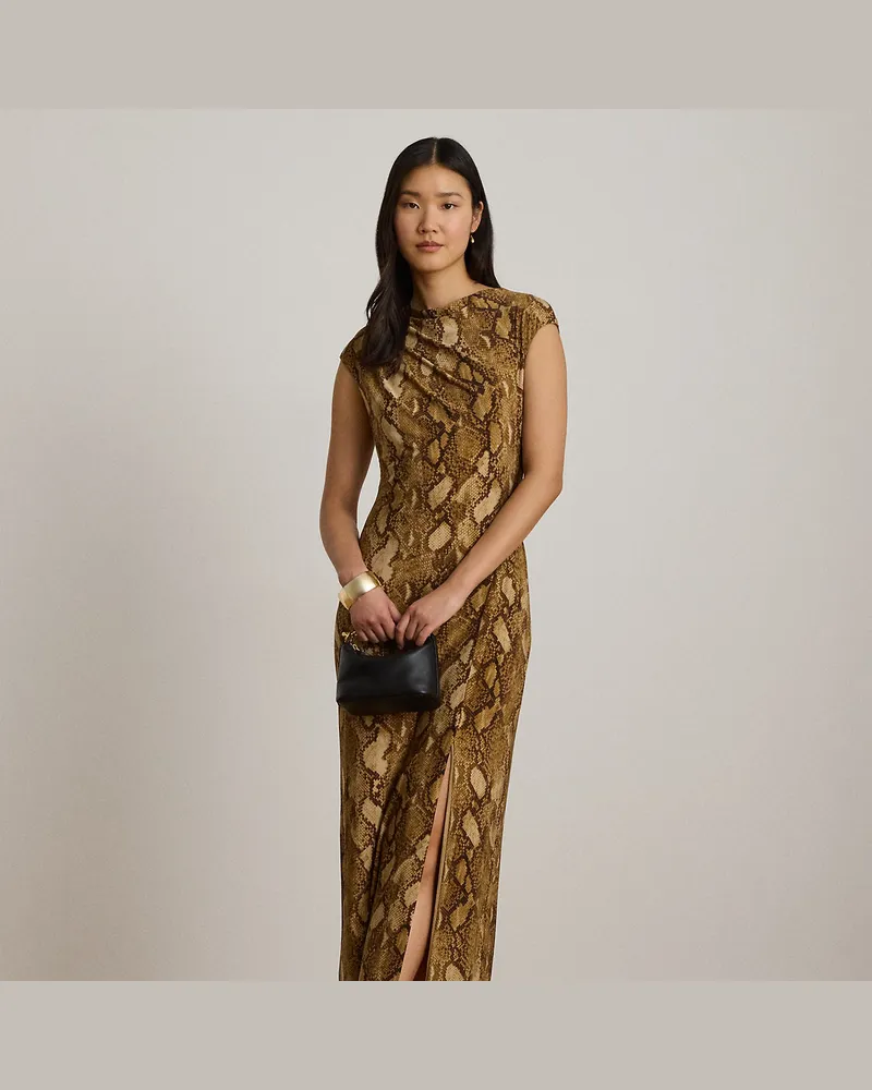 Ralph Lauren Kleid mit Pythonmuster und Flügelärmeln Tan