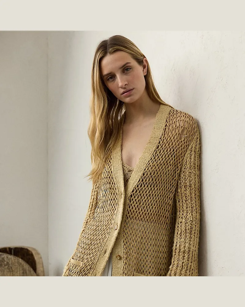 Ralph Lauren Strickjacke aus Seide und Wildleder Natural
