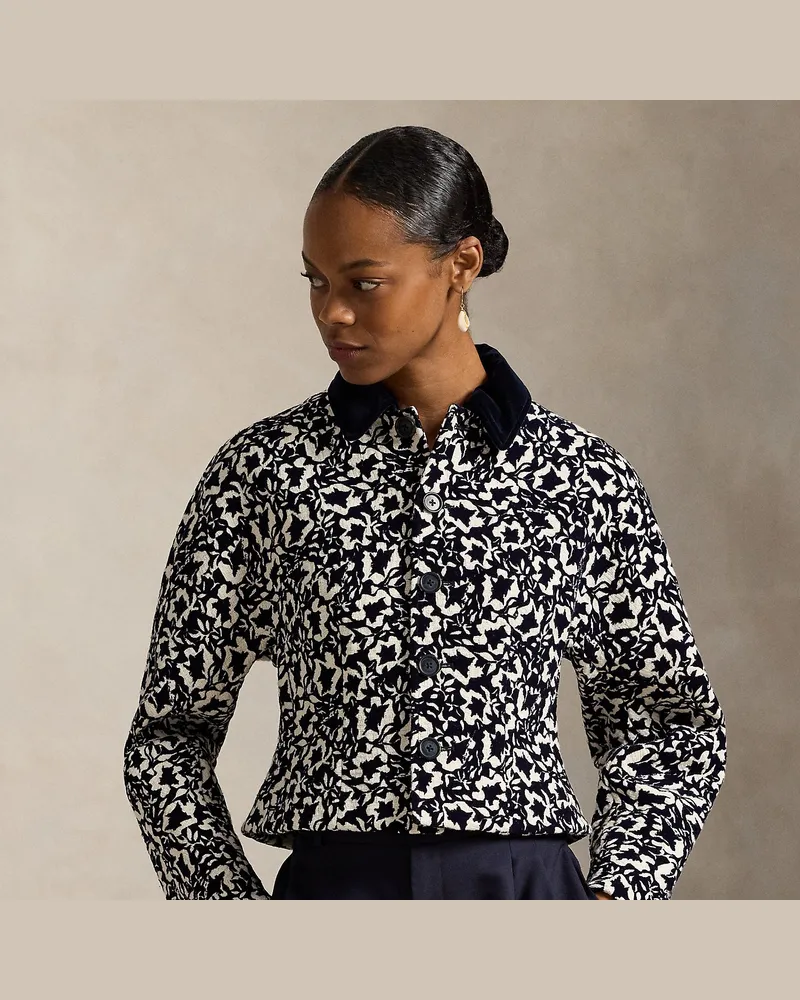 Ralph Lauren Schößchen-Jacke aus floralem Tweed Blue