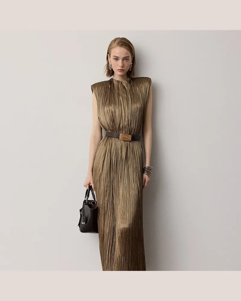 Ralph Lauren Plissiertes Cocktailkleid Virna aus Lamé Brown