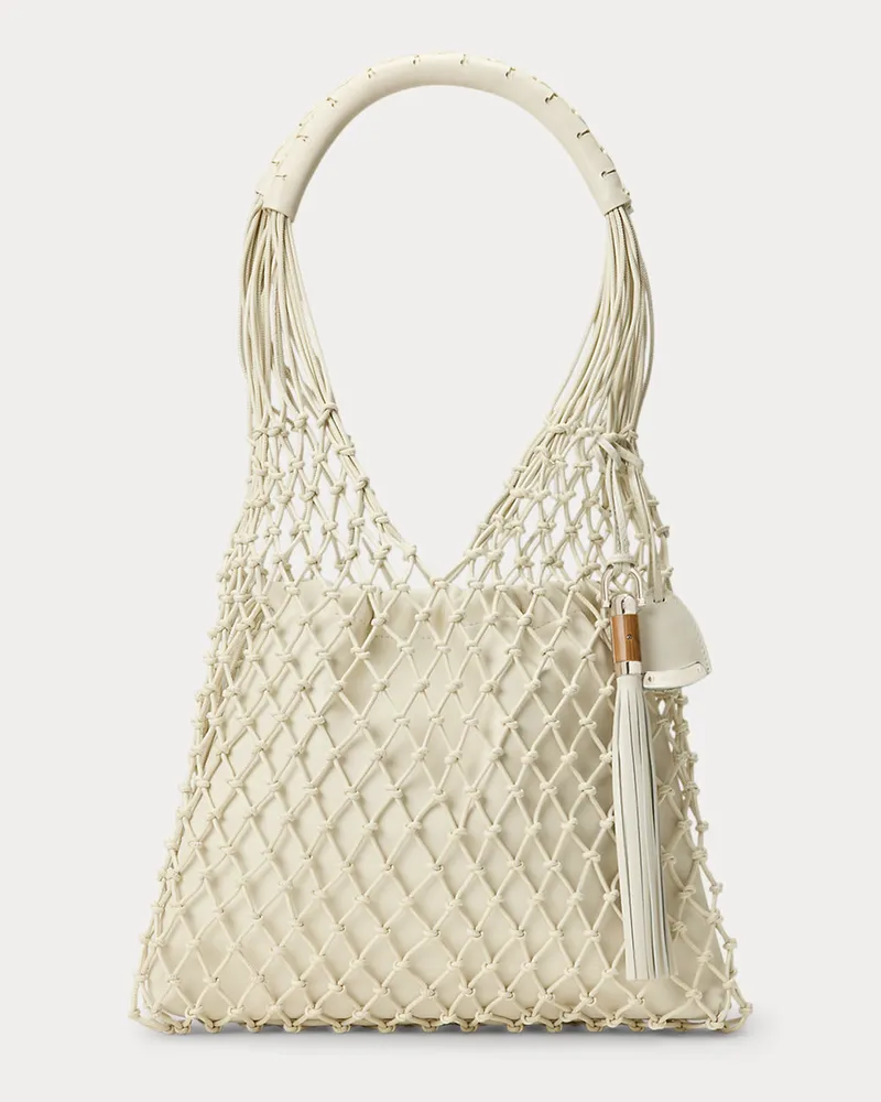 Ralph Lauren Makramee-Tragetasche aus Kalbsleder Cream