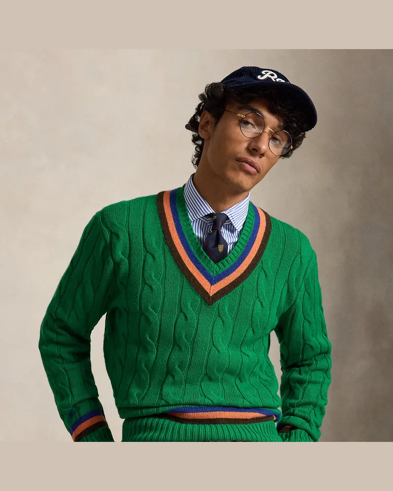 Ralph Lauren Cricket-Pullover mit Zopfmuster Green